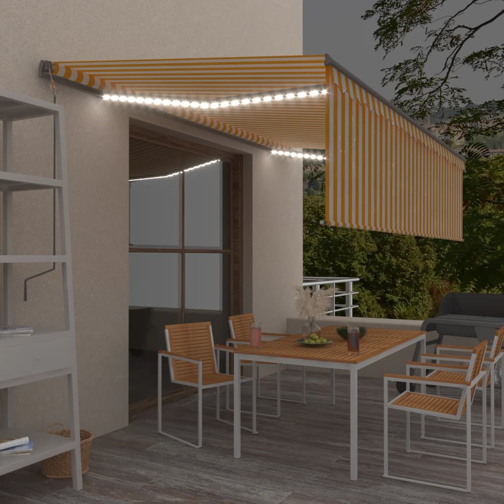 Luifel automatisch rolgordijn LED windsensor 5x3 m geel en wit is nu te koop bij PeponiXL, paradijselijk wonen!