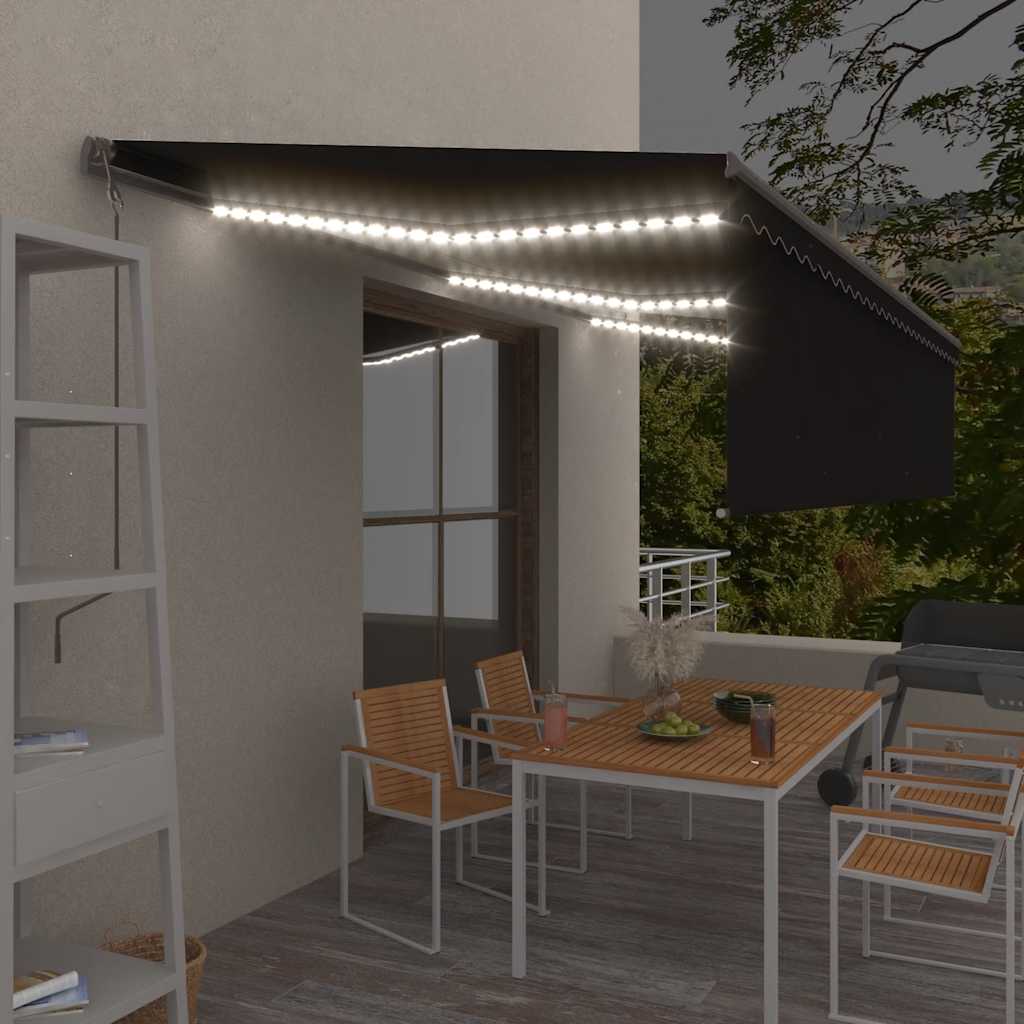 Luifel automatisch rolgordijn LED windsensor 6x3 m antraciet is nu te koop bij PeponiXL, paradijselijk wonen!
