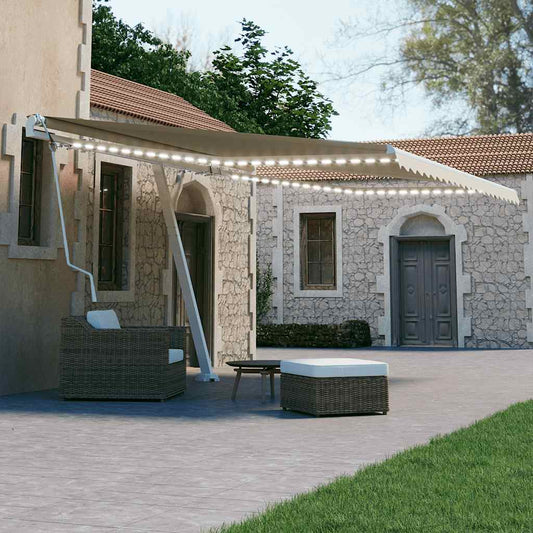 Luifel automatisch met LED en windsensor 400x300 cm crèmekleur is nu te koop bij PeponiXL, paradijselijk wonen!