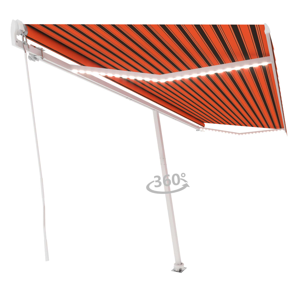 Luifel handmatig uittrekbaar met LED 500x350 cm oranje en bruin