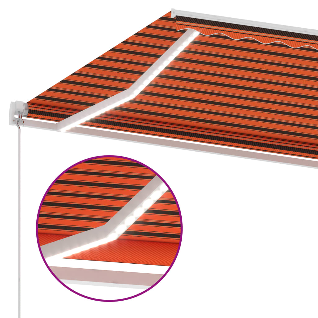 Luifel handmatig uittrekbaar met LED 500x350 cm oranje en bruin