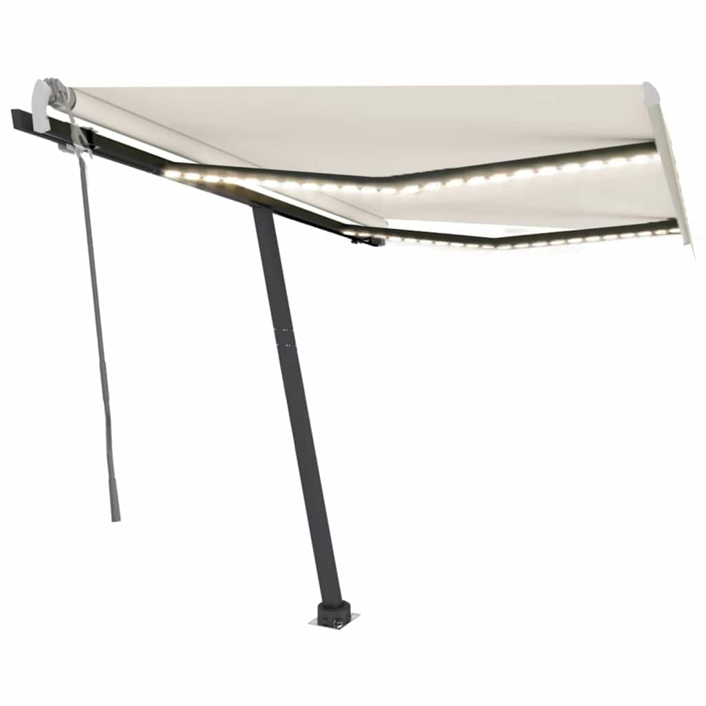 Luifel handmatig uittrekbaar met LED 350x250 cm crèmekleurig is nu te koop bij PeponiXL, paradijselijk wonen!