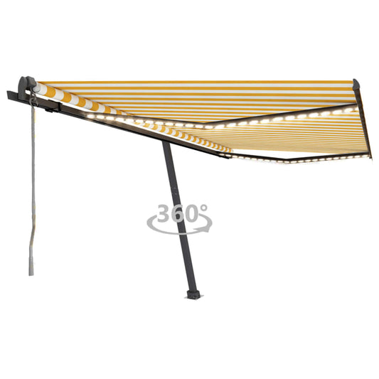 Luifel automatisch met LED en windsensor 450x350 cm geel wit is nu te koop bij PeponiXL, paradijselijk wonen!
