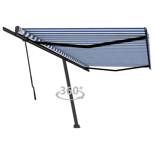 Luifel vrijstaand handmatig uittrekbaar 500x350 cm blauw en wit is nu te koop bij PeponiXL, paradijselijk wonen!