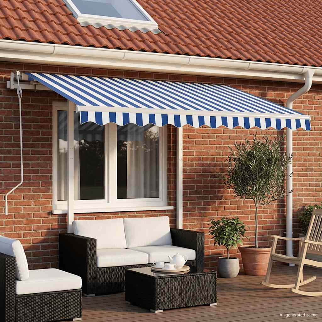 Luifel handmatig uittrekbaar met palen 3x2,5 m blauw en wit