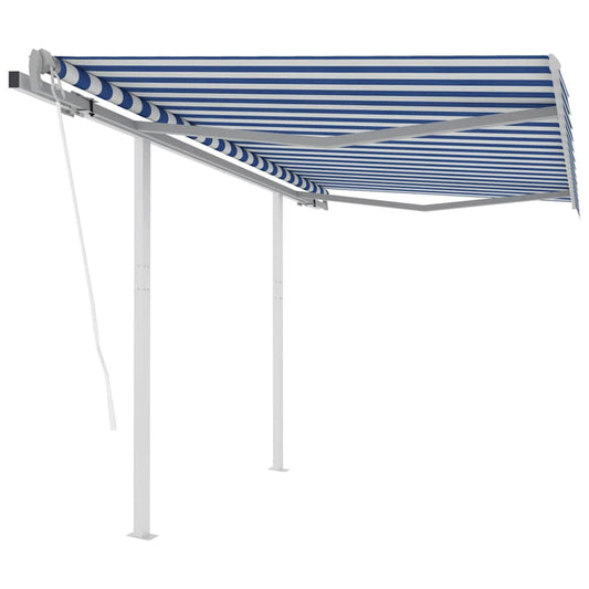 Luifel automatisch uittrekbaar met palen 3,5x2,5 m blauw en wit is nu te koop bij PeponiXL, paradijselijk wonen!