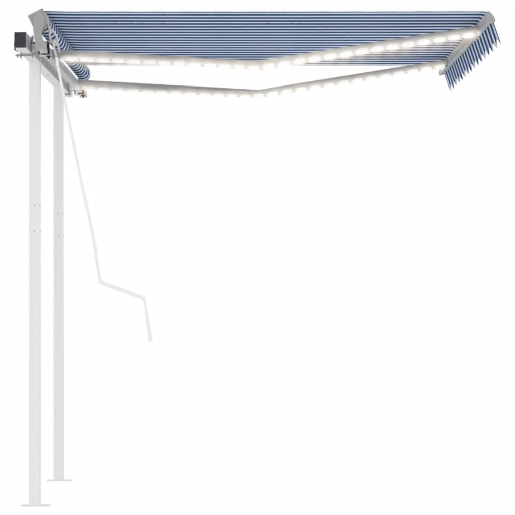 Luifel automatisch met LED en windsensor 3,5x2,5 m blauw en wit
