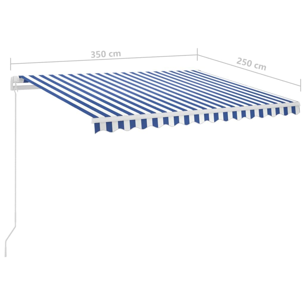 Luifel automatisch met LED en windsensor 3,5x2,5 m blauw en wit