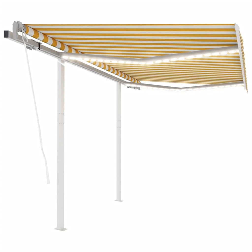 Luifel automatisch met LED en windsensor 3,5x2,5 m geel en wit