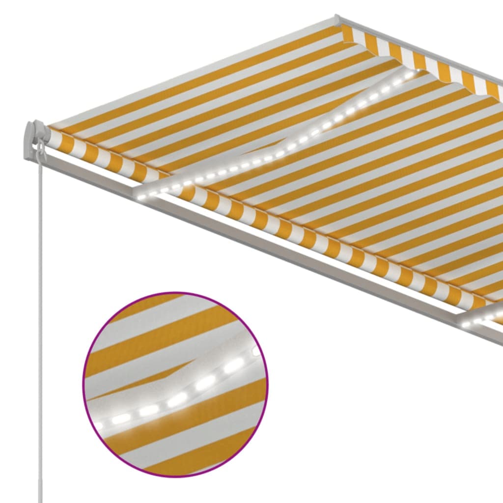 Luifel automatisch met LED en windsensor 3,5x2,5 m geel en wit