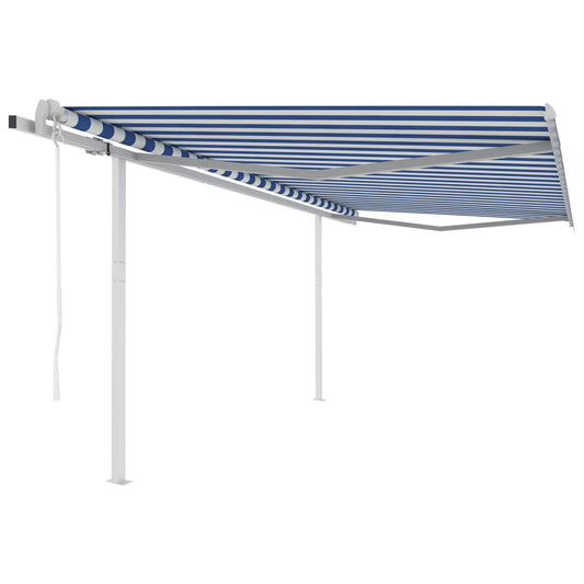 Luifel automatisch uittrekbaar met palen 4x3,5 m blauw en wit is nu te koop bij PeponiXL, paradijselijk wonen!