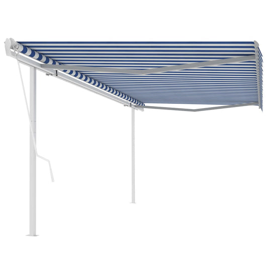 Luifel automatisch uittrekbaar met palen 5x3,5 m blauw en wit is nu te koop bij PeponiXL, paradijselijk wonen!