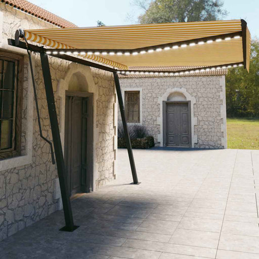 Luifel handmatig uittrekbaar met LED 4,5x3 m geel en wit is nu te koop bij PeponiXL, paradijselijk wonen!