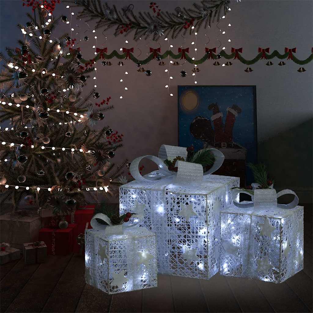 Kerstdecoratie geschenkdozen 3 st binnen/buiten wit is nu te koop bij PeponiXL, paradijselijk wonen!