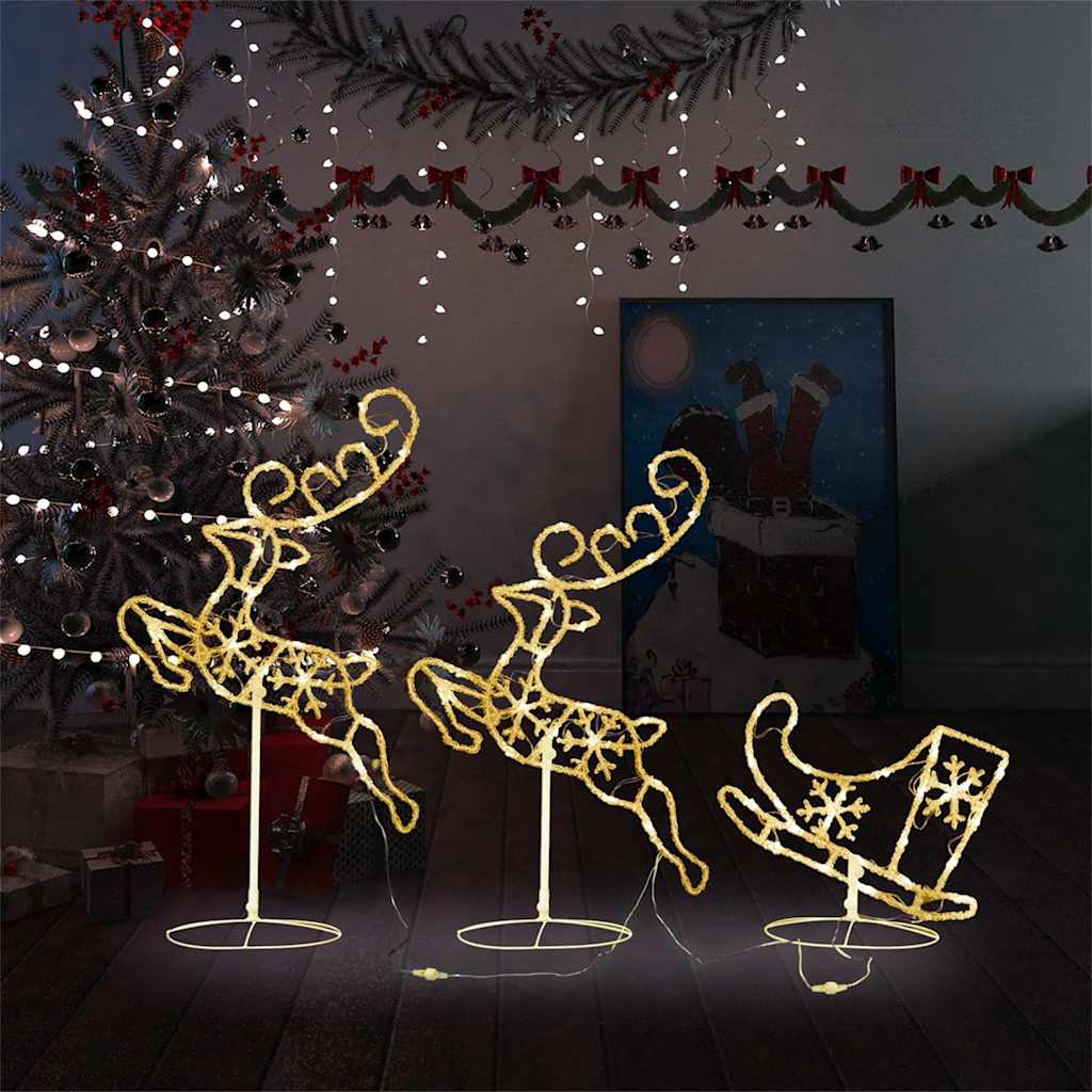 Kerstdecoratie rendieren en slee 260x21x87 cm acryl warmwit is nu te koop bij PeponiXL, paradijselijk wonen!
