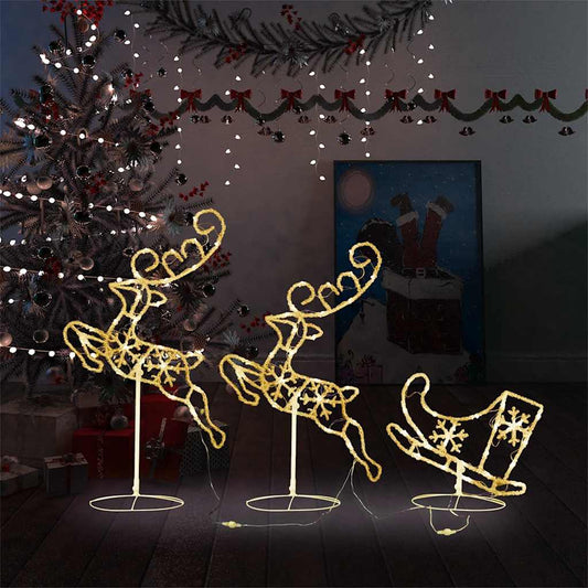 Kerstdecoratie rendieren en slee 260x21x87 cm acryl warmwit is nu te koop bij PeponiXL, paradijselijk wonen!