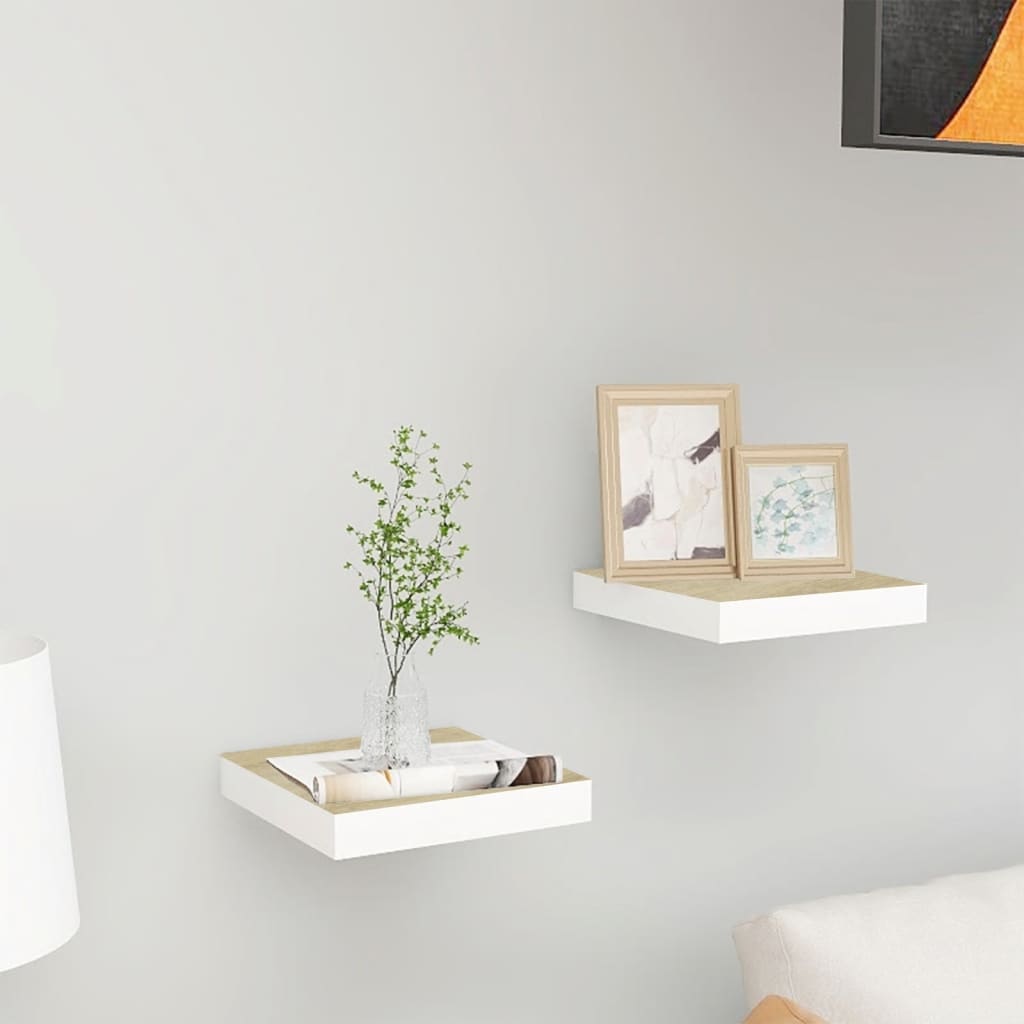 Wandschappen zwevend 2 st 23x23,5x3,8 cm MDF eikenkleurig wit is nu te koop bij PeponiXL, paradijselijk wonen!
