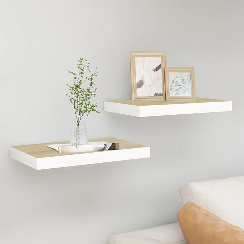 Wandschappen 2 st zwevend 40x23x3,8 cm MDF eikenkleurig en wit is nu te koop bij PeponiXL, paradijselijk wonen!