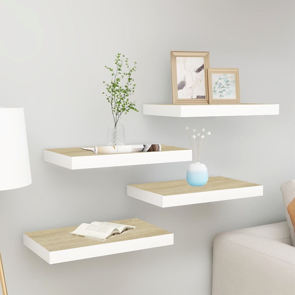 Wandschappen zwevend 4 st 40x23x3,8 cm MDF eikenkleurig en wit is nu te koop bij PeponiXL, paradijselijk wonen!