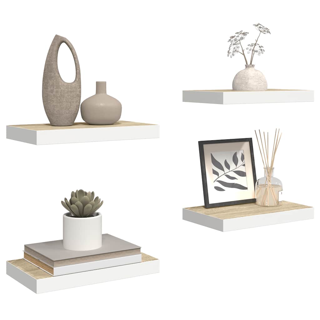 Wandschappen zwevend 4 st 50x23x3,8 cm MDF eikenkleurig en wit is nu te koop bij PeponiXL, paradijselijk wonen!