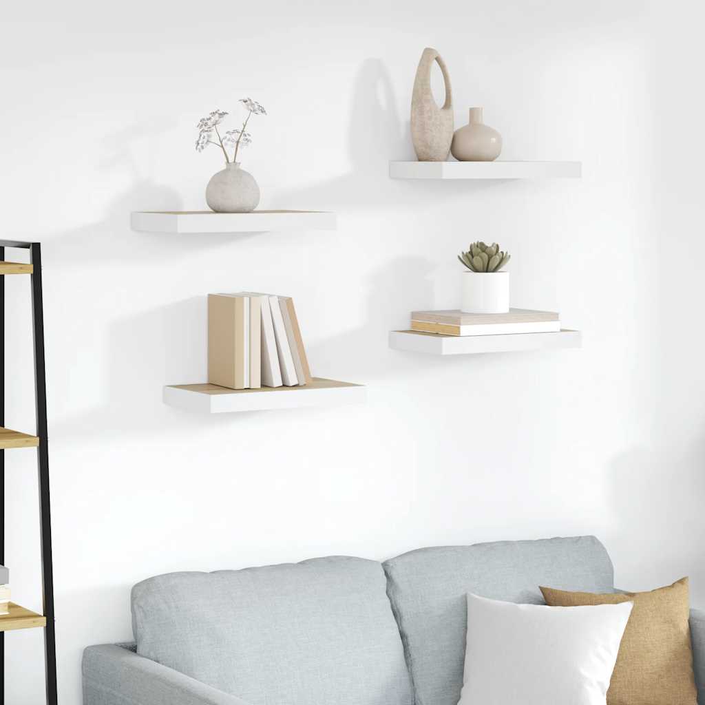 Wandschappen zwevend 4 st 50x23x3,8 cm MDF eikenkleurig en wit is nu te koop bij PeponiXL, paradijselijk wonen!
