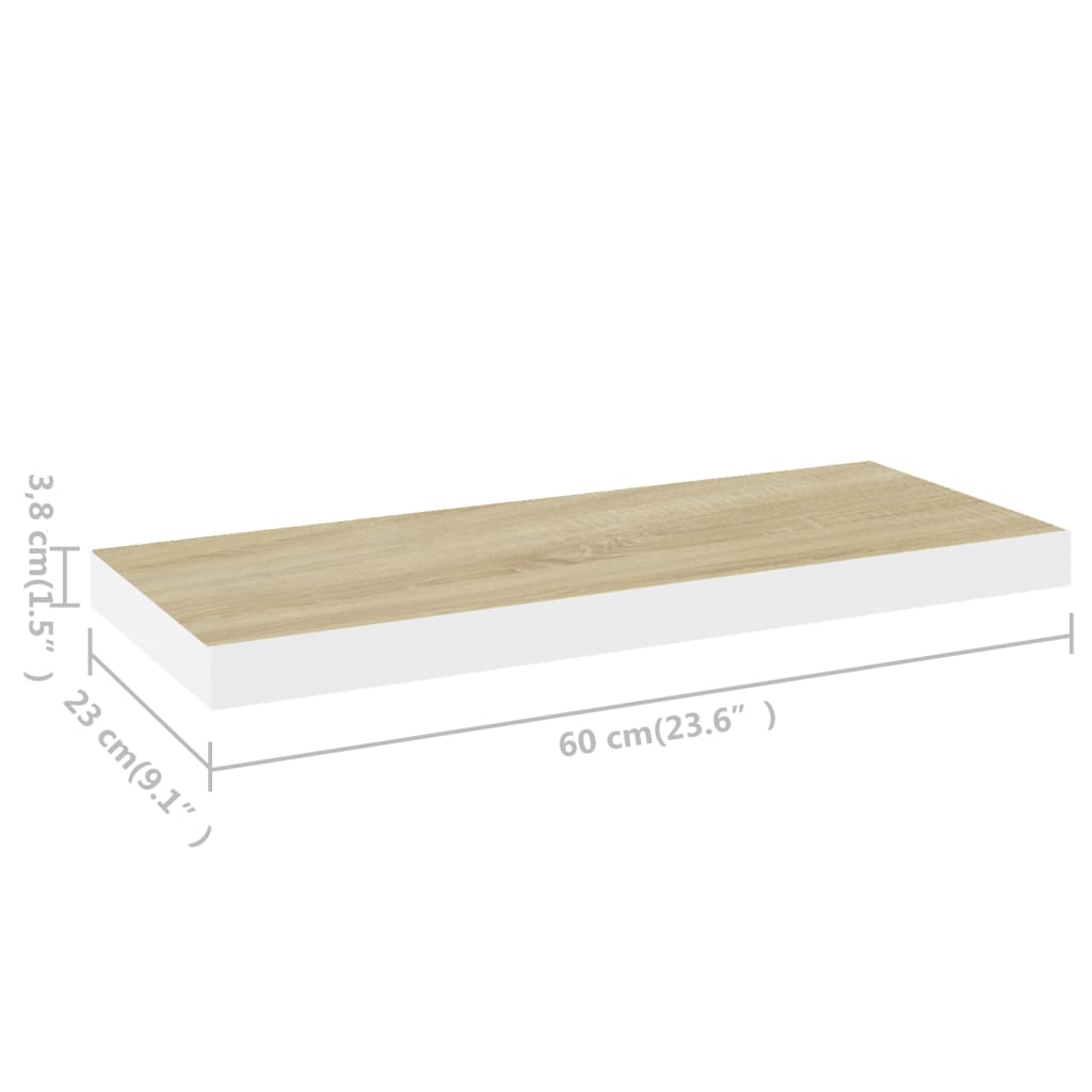 Wandschap zwevend 60x23,5x3,8 cm MDF eikenkleurig en wit is nu te koop bij PeponiXL, paradijselijk wonen!