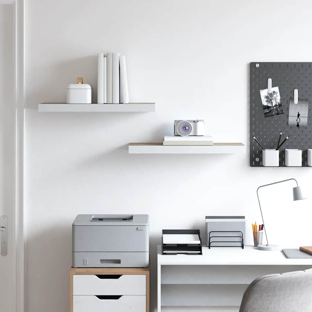 Wandschappen zwevend 2 st 60x23,5x3,8 cm MDF eikenkleurig wit is nu te koop bij PeponiXL, paradijselijk wonen!