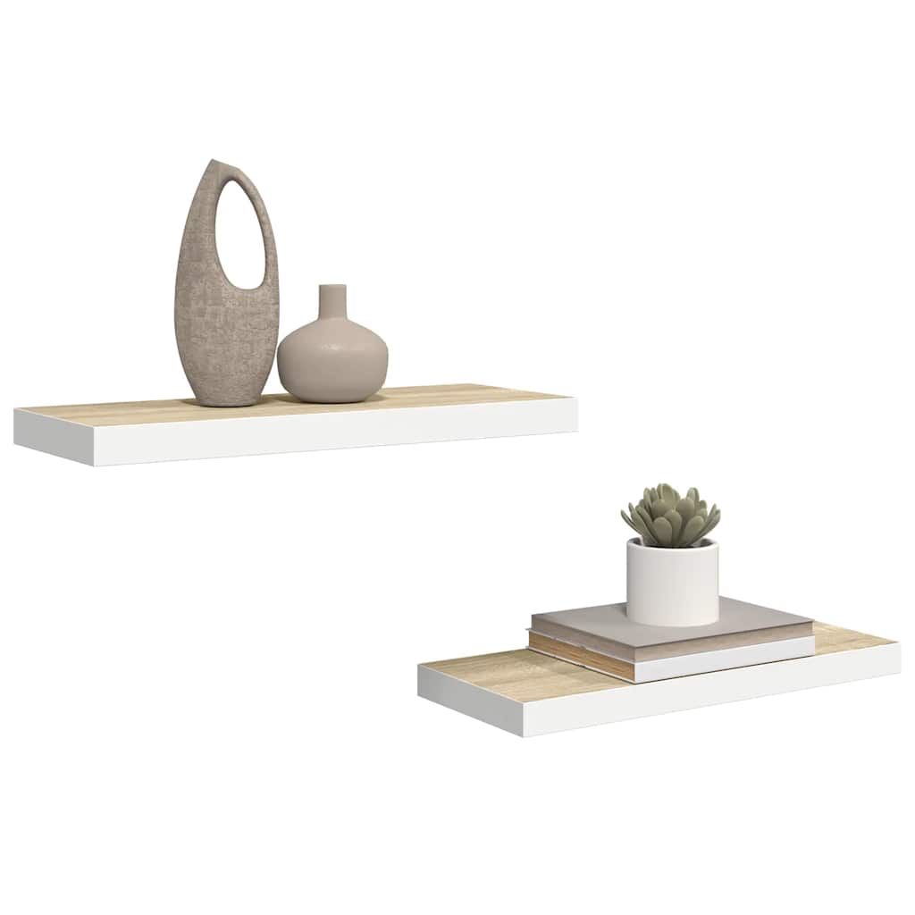 Wandschappen zwevend 2 st 60x23,5x3,8 cm MDF eikenkleurig wit is nu te koop bij PeponiXL, paradijselijk wonen!