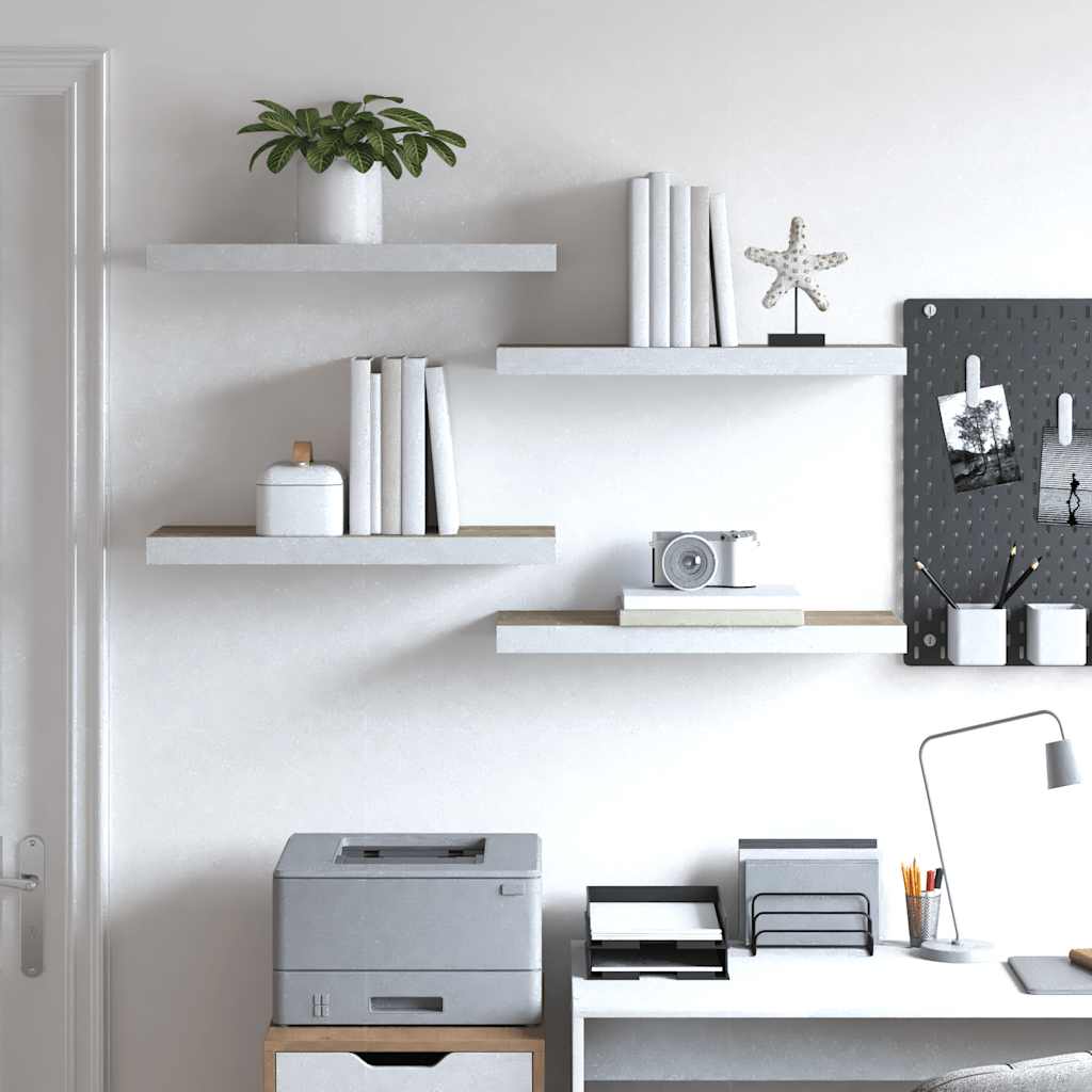 Wandschappen zwevend 4 st 60x23,5x3,8 cm MDF eikenkleurig wit is nu te koop bij PeponiXL, paradijselijk wonen!