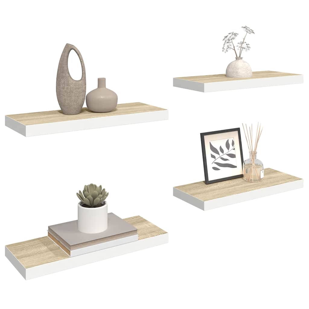 Wandschappen zwevend 4 st 60x23,5x3,8 cm MDF eikenkleurig wit is nu te koop bij PeponiXL, paradijselijk wonen!