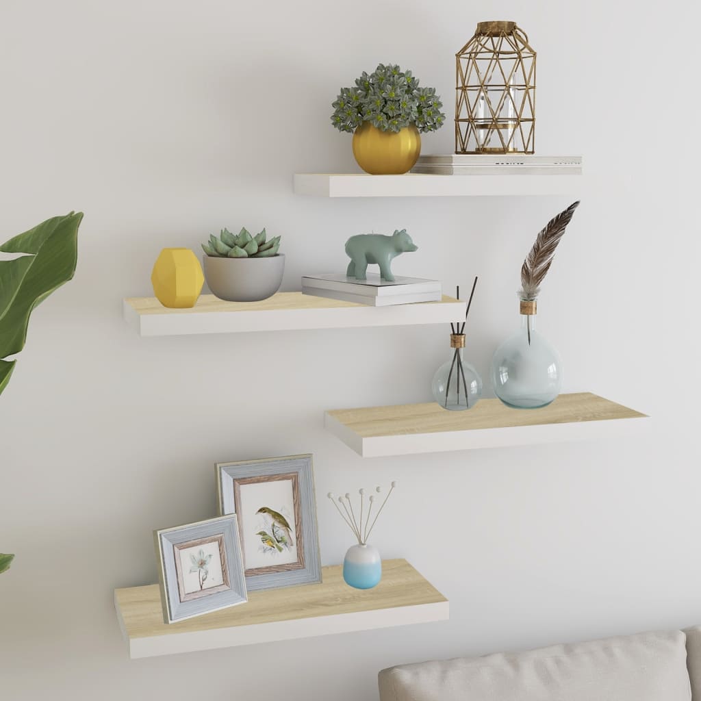 Wandschappen zwevend 4 st 60x23,5x3,8 cm MDF eikenkleurig wit is nu te koop bij PeponiXL, paradijselijk wonen!
