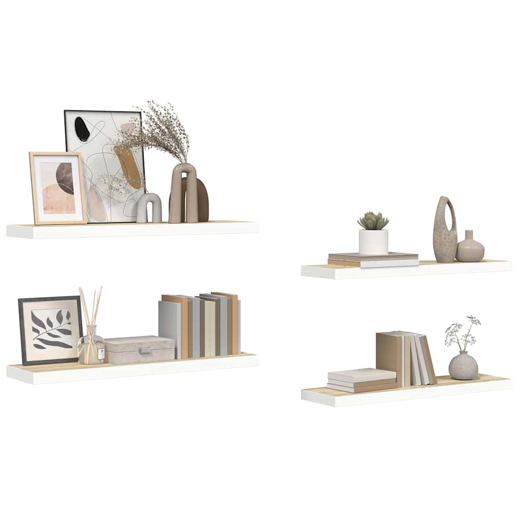 Wandschappen zwevend 4 st 80x23,5x3,8 cm MDF eikenkleurig wit is nu te koop bij PeponiXL, paradijselijk wonen!