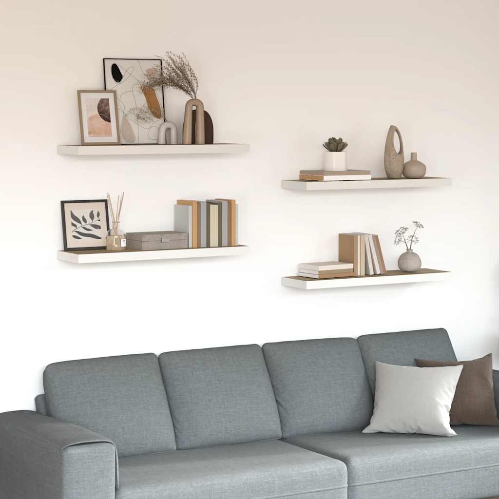Wandschappen zwevend 4 st 90x23,5x3,8 cm MDF eikenkleurig wit is nu te koop bij PeponiXL, paradijselijk wonen!