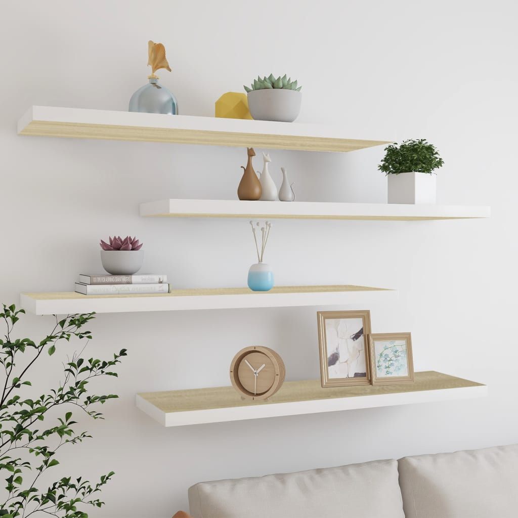 Wandschappen zwevend 4 st 90x23,5x3,8 cm MDF eikenkleurig wit is nu te koop bij PeponiXL, paradijselijk wonen!