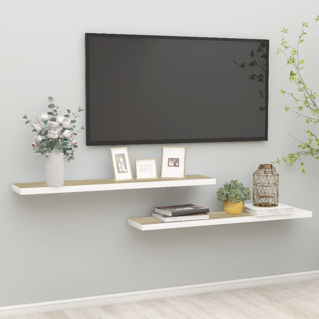 Wandschappen zwevend 2 st 120x23,5x3,8 cm MDF eikenkleurig wit is nu te koop bij PeponiXL, paradijselijk wonen!