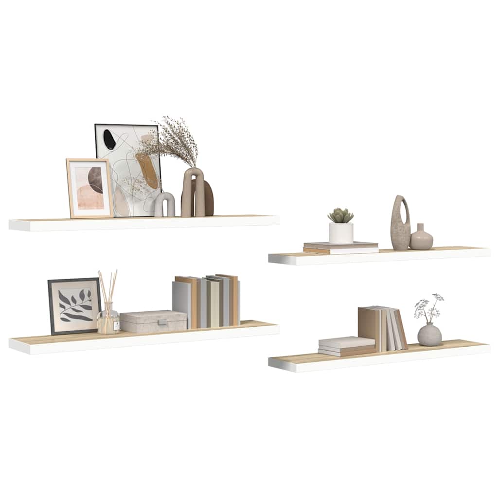 Wandschappen zwevend 4 st 120x23,5x3,8 cm MDF eikenkleurig wit is nu te koop bij PeponiXL, paradijselijk wonen!
