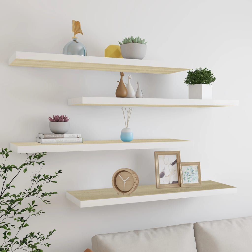 Wandschappen zwevend 4 st 120x23,5x3,8 cm MDF eikenkleurig wit is nu te koop bij PeponiXL, paradijselijk wonen!