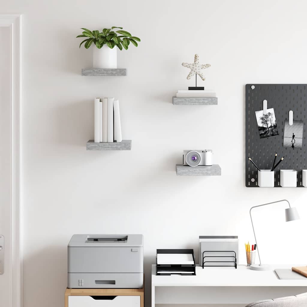 Wandschappen 4 st zwevend 23x23,5x3,8 cm MDF betongrijs is nu te koop bij PeponiXL, paradijselijk wonen!