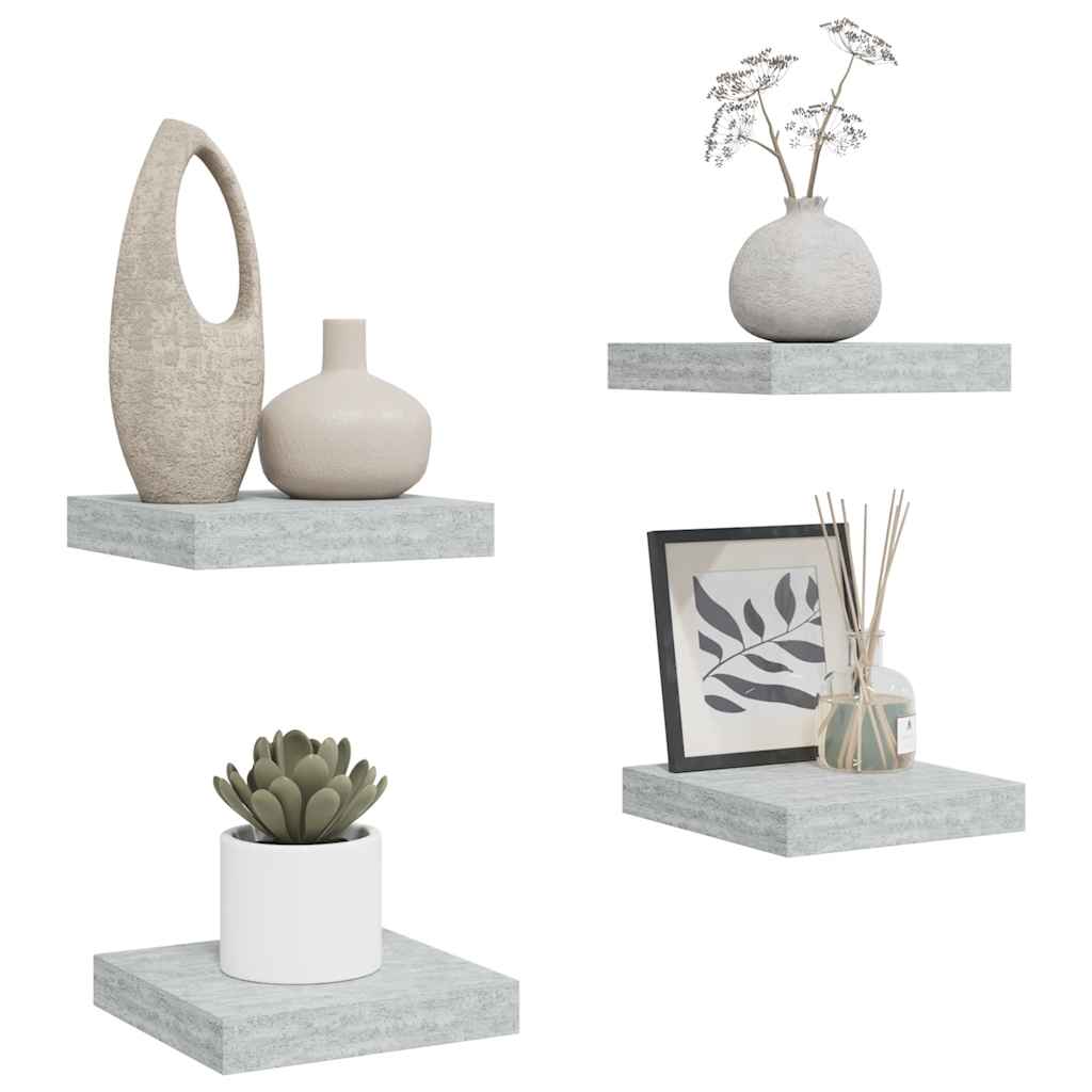 Wandschappen 4 st zwevend 23x23,5x3,8 cm MDF betongrijs is nu te koop bij PeponiXL, paradijselijk wonen!