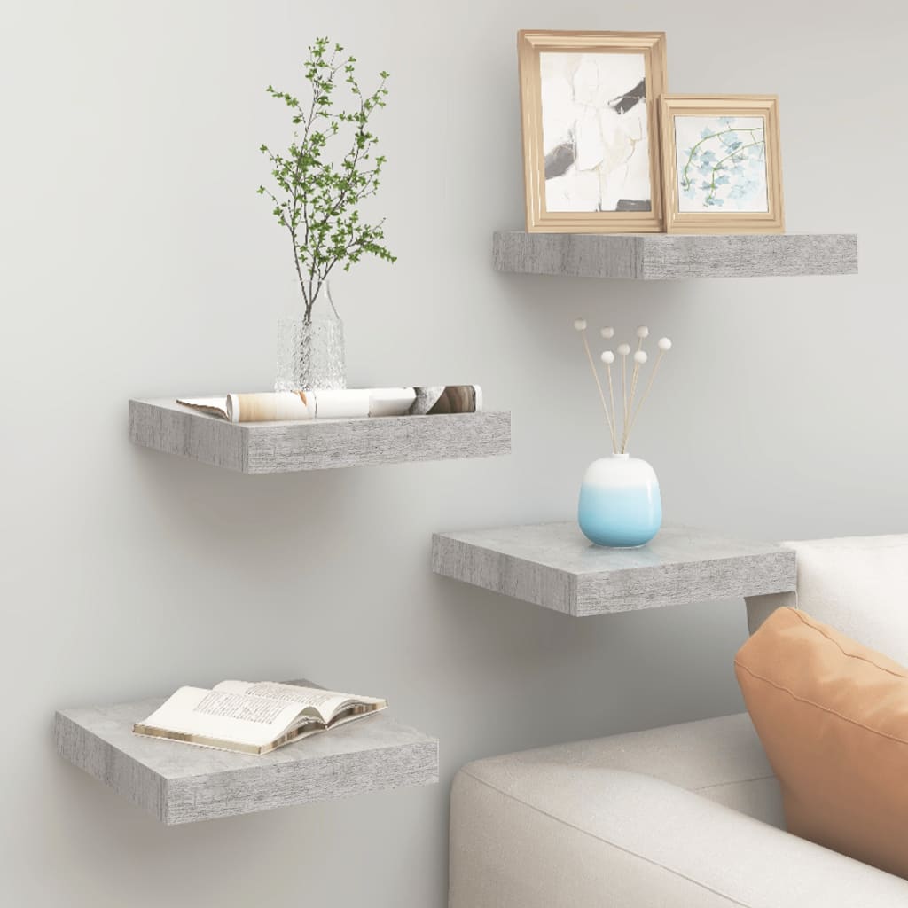 Wandschappen 4 st zwevend 23x23,5x3,8 cm MDF betongrijs is nu te koop bij PeponiXL, paradijselijk wonen!