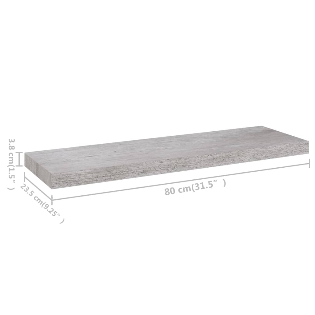 Wandschap zwevend 80x23,5x3,8 cm MDF betongrijs is nu te koop bij PeponiXL, paradijselijk wonen!