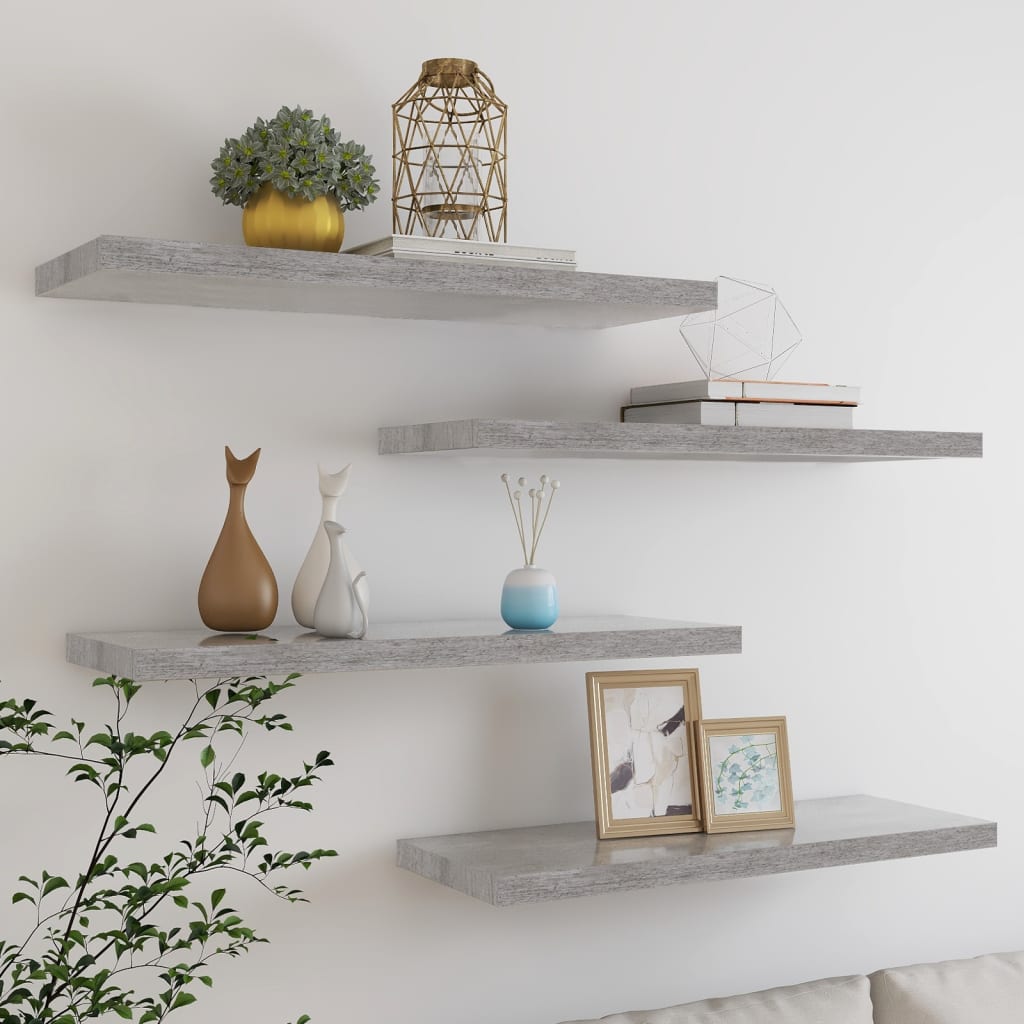 Wandschappen zwevend 4 st 80x23,5x3,8 cm MDF betongrijs is nu te koop bij PeponiXL, paradijselijk wonen!