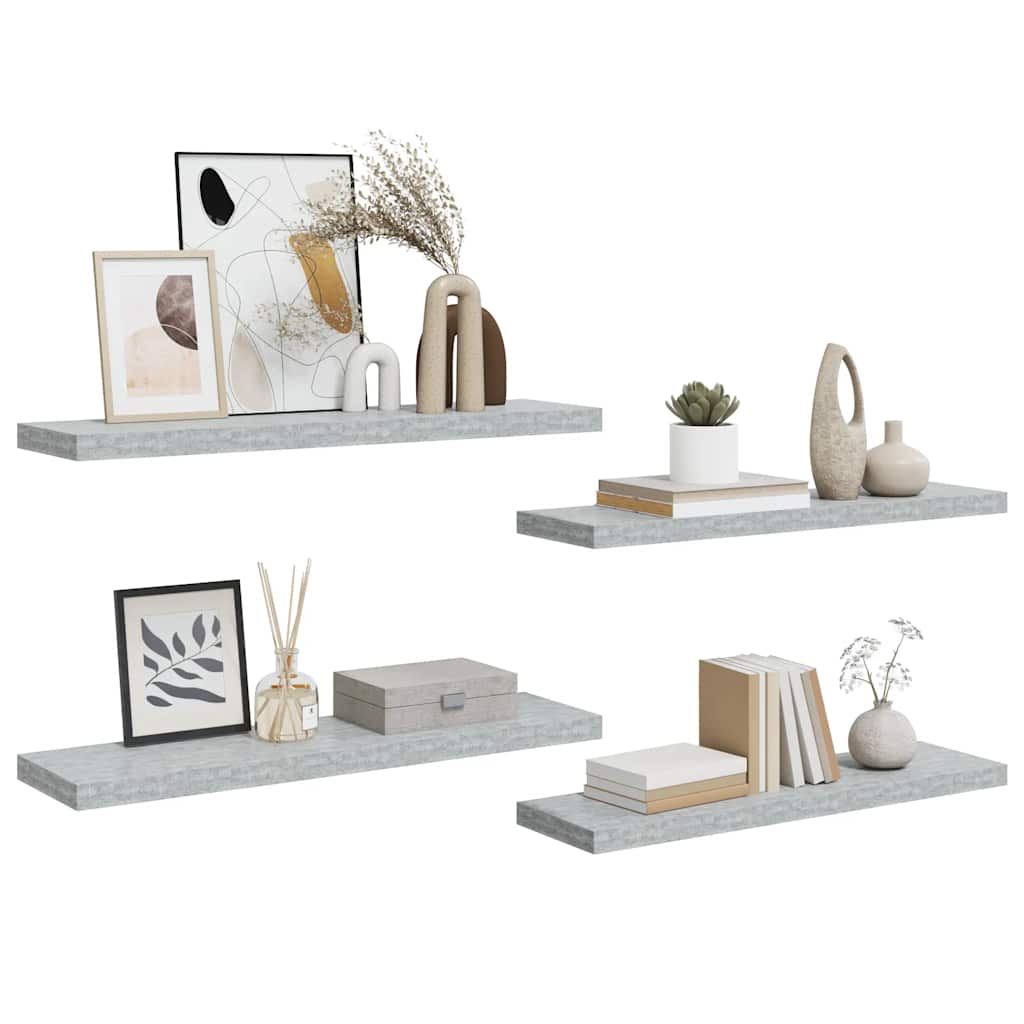 Wandschappen zwevend 4 st 90x23,5x3,8 cm MDF betongrijs is nu te koop bij PeponiXL, paradijselijk wonen!
