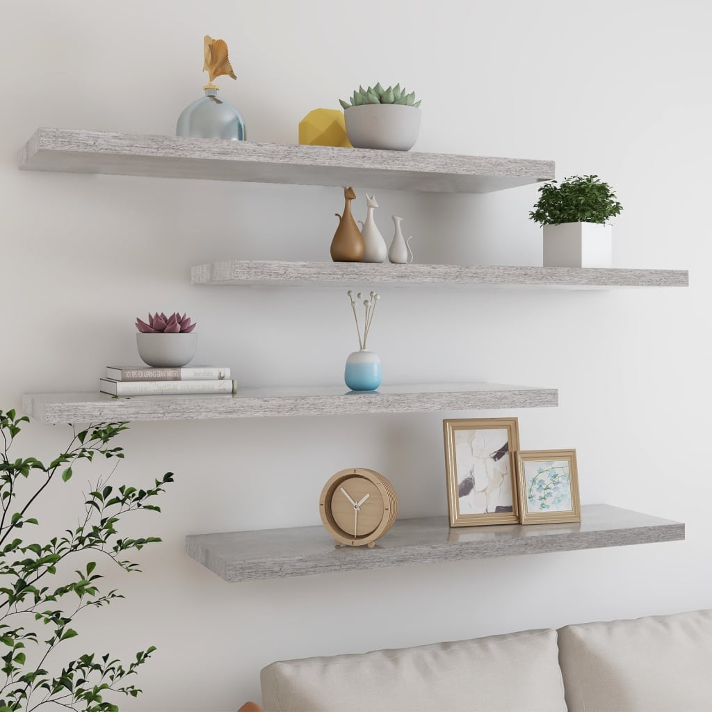Wandschappen zwevend 4 st 90x23,5x3,8 cm MDF betongrijs is nu te koop bij PeponiXL, paradijselijk wonen!