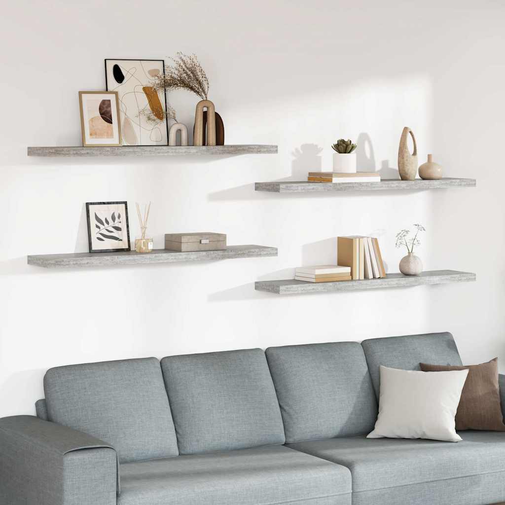 Wandschappen zwevend 4 st 120x23,5x3,8 cm MDF betongrijs is nu te koop bij PeponiXL, paradijselijk wonen!