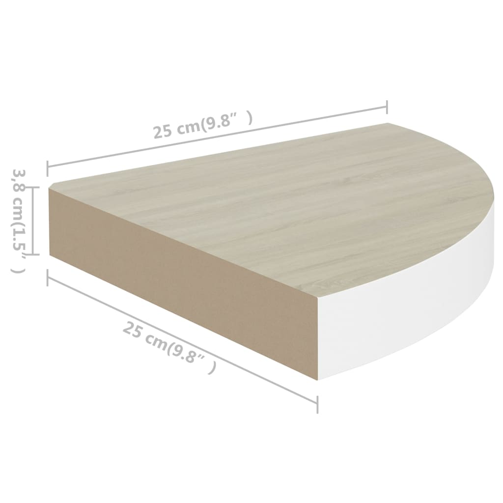 Hoekwandschap 25x25x3,8 cm MDF eikenkleurig en wit is nu te koop bij PeponiXL, paradijselijk wonen!