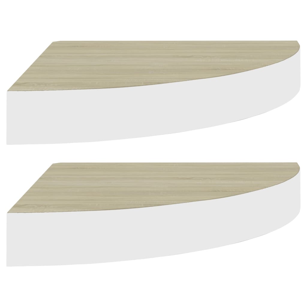 Hoekwandschappen 2 st 25x25x3,8 cm MDF eikenkleurig en wit is nu te koop bij PeponiXL, paradijselijk wonen!