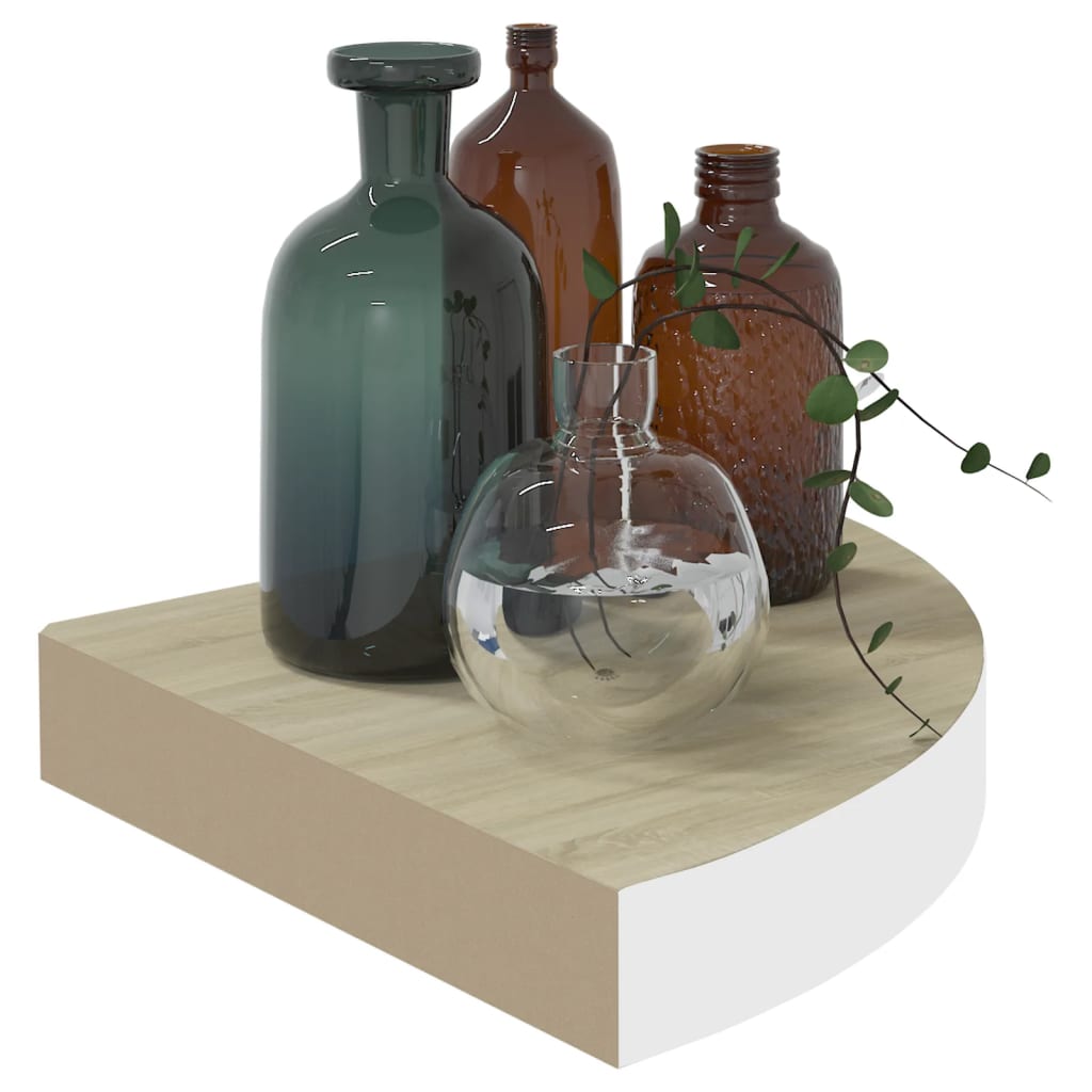 Hoekwandschappen 2 st 25x25x3,8 cm MDF eikenkleurig en wit is nu te koop bij PeponiXL, paradijselijk wonen!