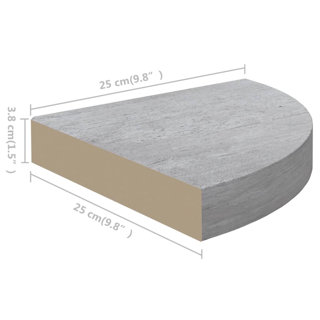 Hoekwandschappen 2 st 25x25x3,8 cm MDF betongrijs is nu te koop bij PeponiXL, paradijselijk wonen!