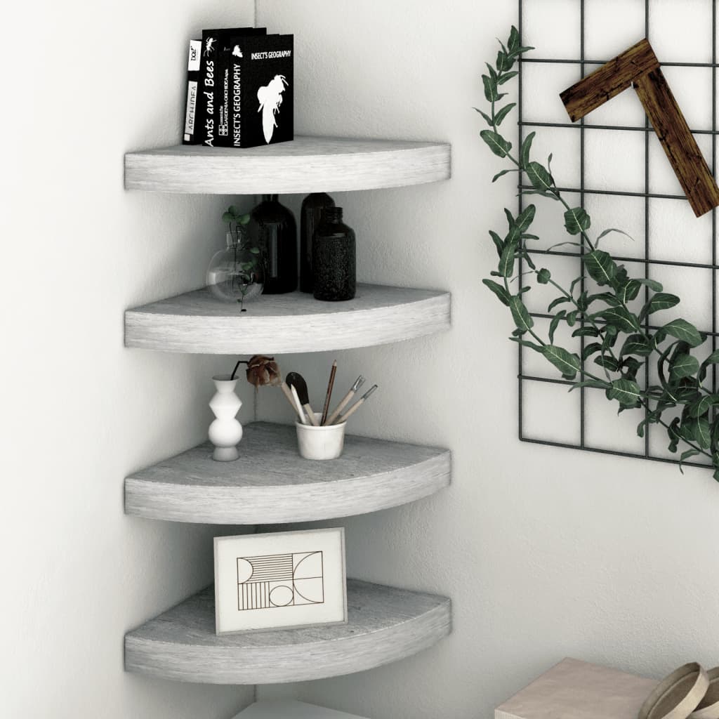 Hoekwandschappen 4 st 25x25x3,8 cm MDF betongrijs is nu te koop bij PeponiXL, paradijselijk wonen!